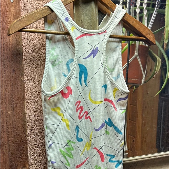 Vintage Early 90’s Racerback Tank Abstract Pattern Top 100% Cotton Ribbed Small - Picture 2 of 5